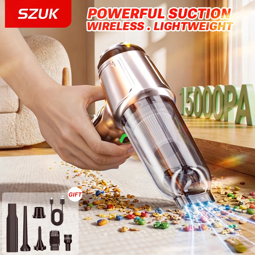SZUK 15000PA Portable Car Vacuum Cleaner Poweful Handheld  Cleaning Machine Strong Suction Wireless Mini Vacuum Cleaner for Car