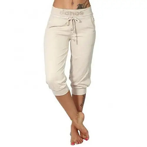 4XL Women Pants Summer Ladies 3/4 Trousers Casual Solid Color Low Rise Drawstring Pockets Sports Pants Shorts For Female