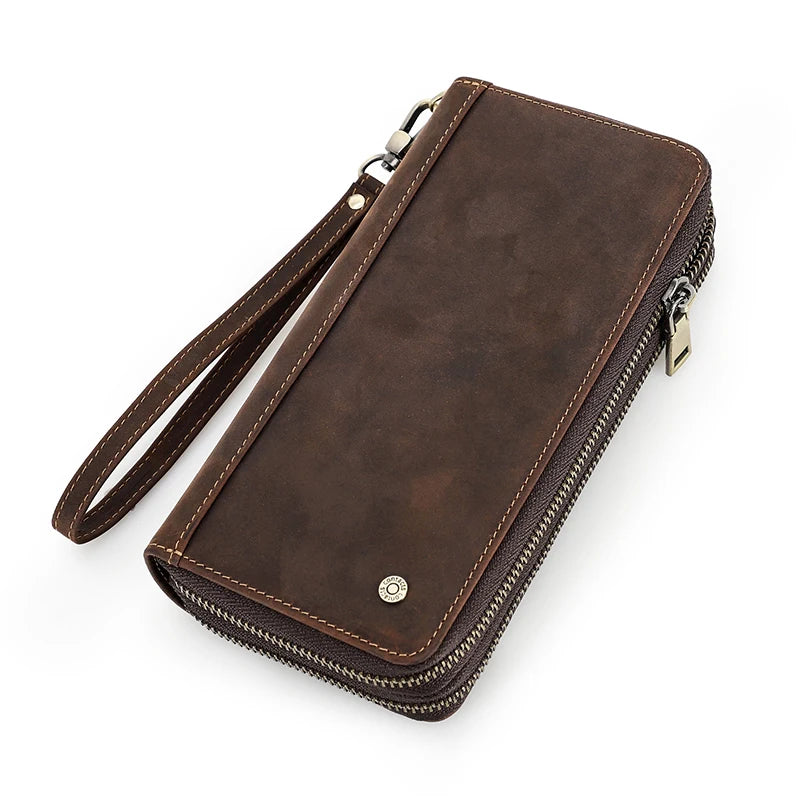 Contact'S Genuine Leather Men's Wallet Clutch Bag Card Holder Long Wallets Double Zipper Large Capacity Vintage Male Purses