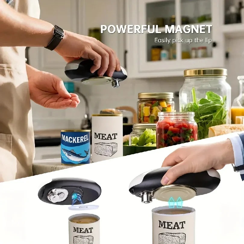 Cordless electric can opener, USB-C kitchen tool, with smooth cutting safety edge, stable grip handle, one-button automatic