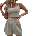 Women Shorts Outfit Solid Sleeveless Ribbed Crop Tank And Drawstring Shorts Casual Tracksuit Workout Set 2 Piece Lounge Set
