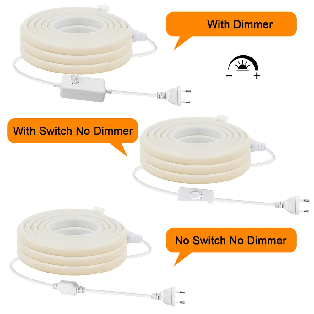 Flexible Cob Neon Led Strip Light 220v with Dimmer Switch Power Kit 288LEDs Warm/Natural White 0.5m 1m 2m 5m 10m Linear Lighting