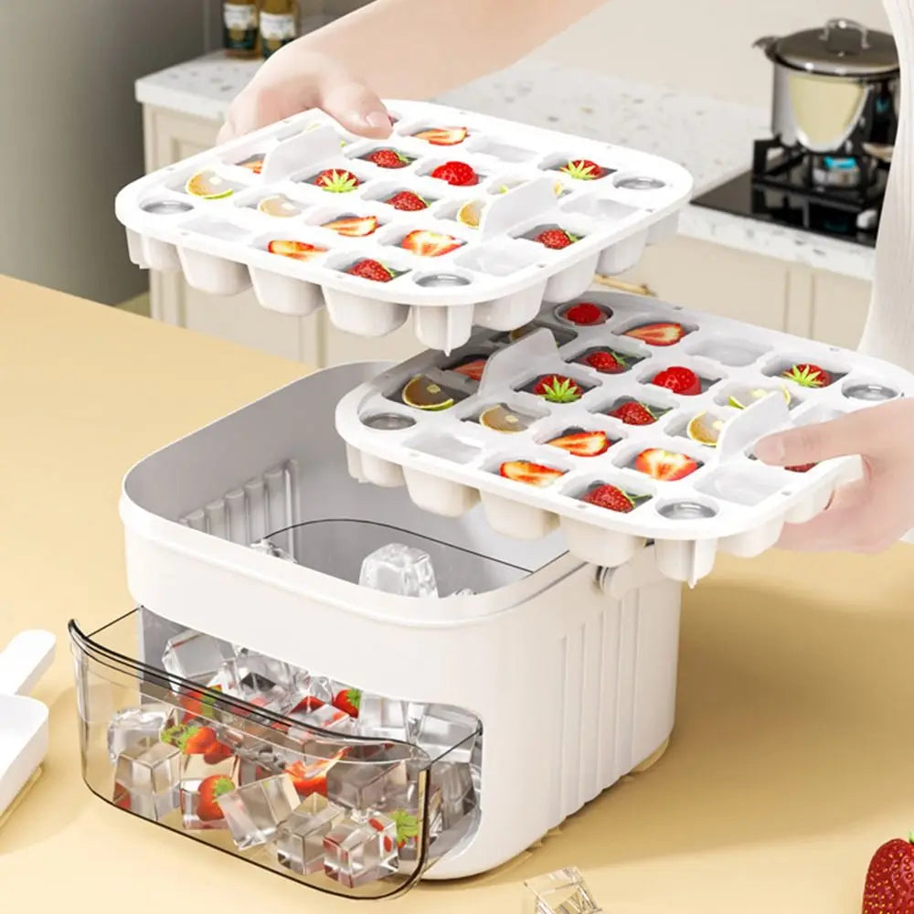 50-Cube Ice Maker with Easy Press Cap Large Capacity Double-layer Household Ice Storage Ice Box Reusable Ice Cube Maker