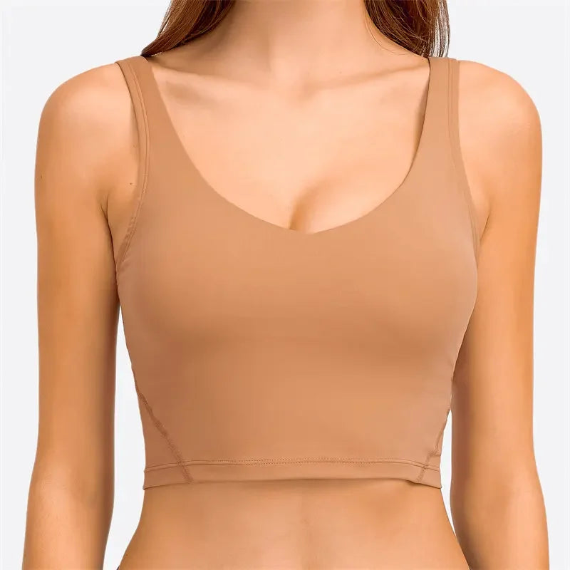 Nepoagym PASSION Tank Top with Shelf Built In Bra Crop Top with Removable Padding Longline Sports Bra for Yoga Gym