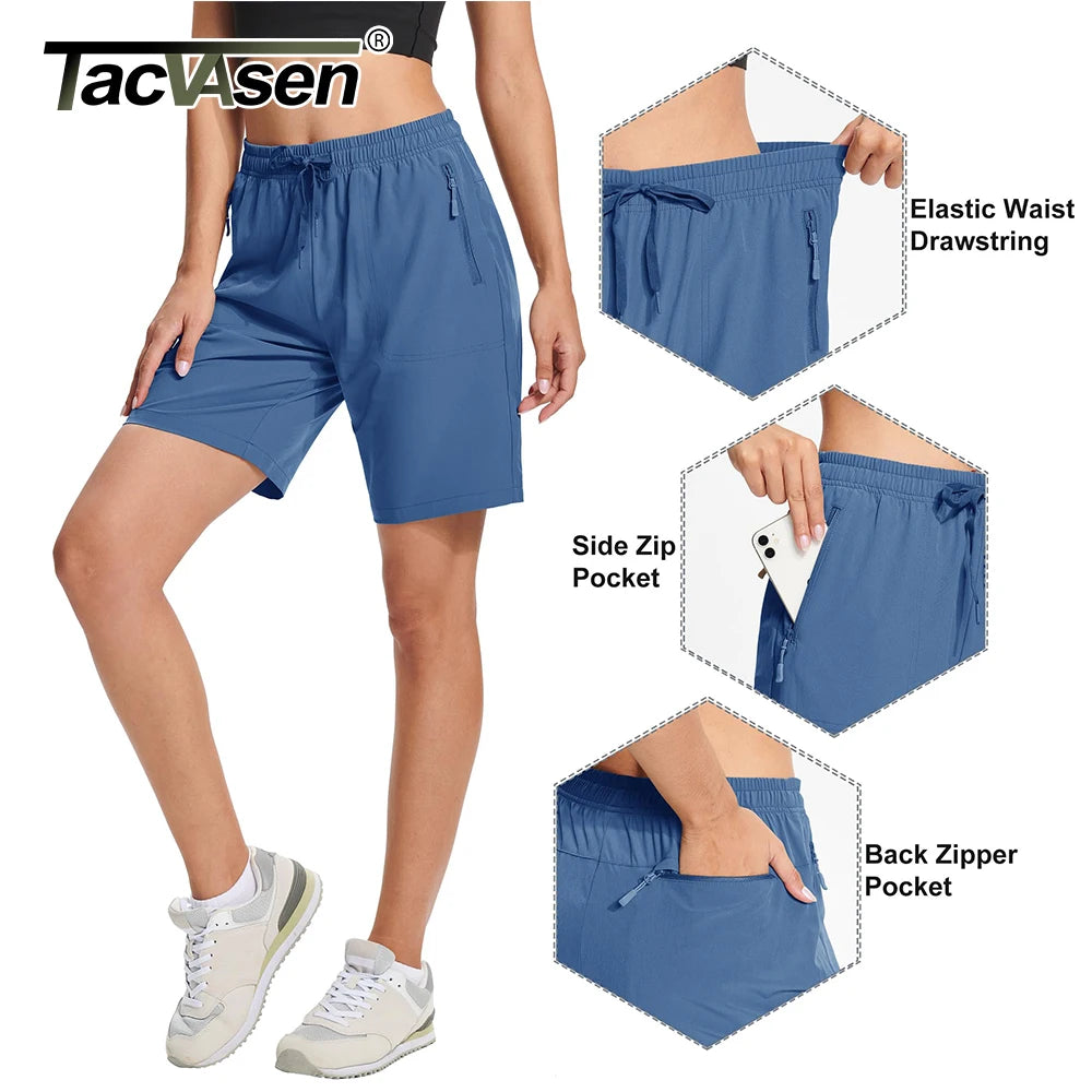 TACVASEN Summer Quick Dry Hiking Shorts Womens Workout Training Casual Shorts Gym Fitness Lightweight Elastic Waist Short Pants