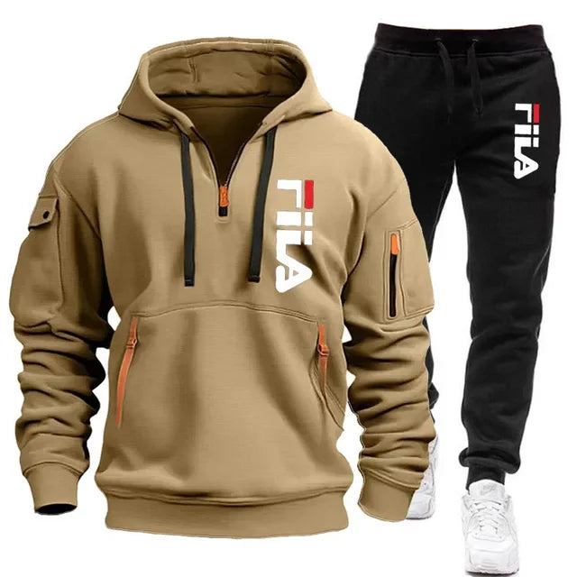 Autumn and winter hot selling men's hooded sweatshirt+casual pants two-piece outdoor multi pocket pullover and sports pants set