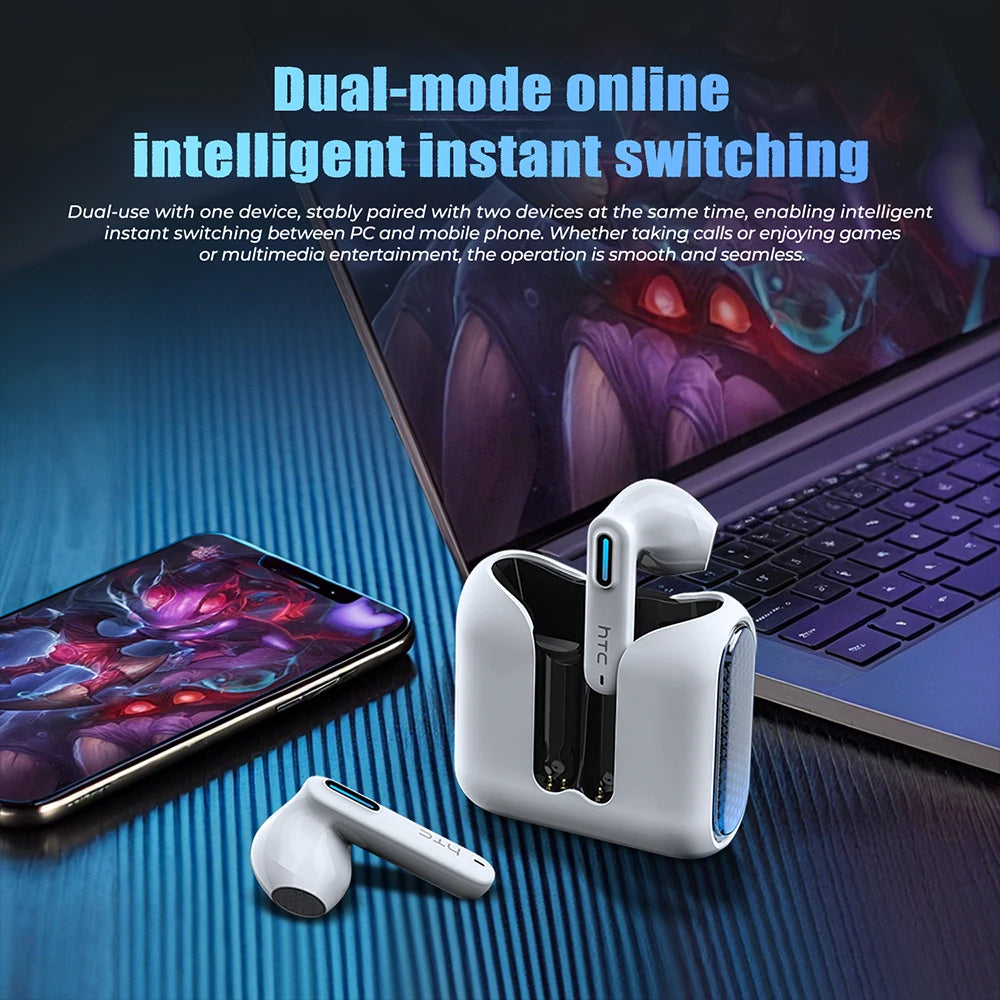 2026 Language Translator Earbuds HTC NE49 TWS Low Latency Gaming Earphones Bluetooth HiFi Stereo Sound HD Call With Mic