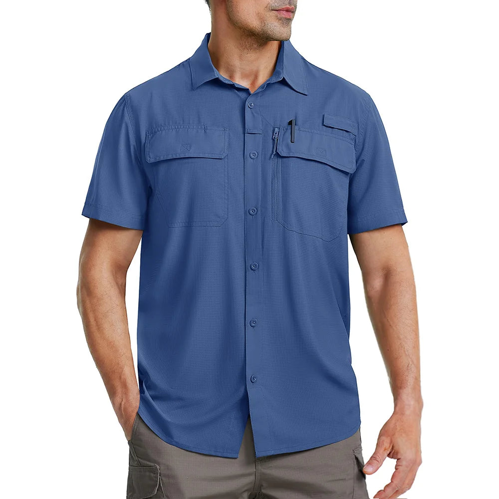 TACVASEN Quick Dry Short Sleeve Shirts Men's UPF 50+ Sun Protection Work Cargo Shirts Mesh Breathable Hiking Fishing Shirts Man