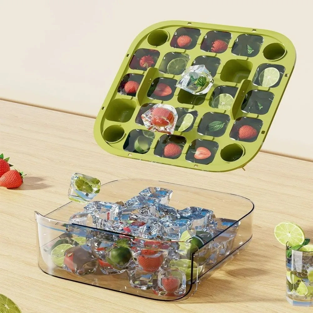 Double Layer Push Type Ice Cube Mold Ice Maker 25/50Grid Large Capacity with Lid Ice Cube Tray Reusable Food Grade Ice Cube Mold
