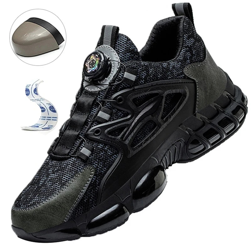 Rotating Button Safety Shoes Men Anti-smash Anti-puncture Work Shoes Fashion Men Safety Sport Shoes Security Protective BootsMen