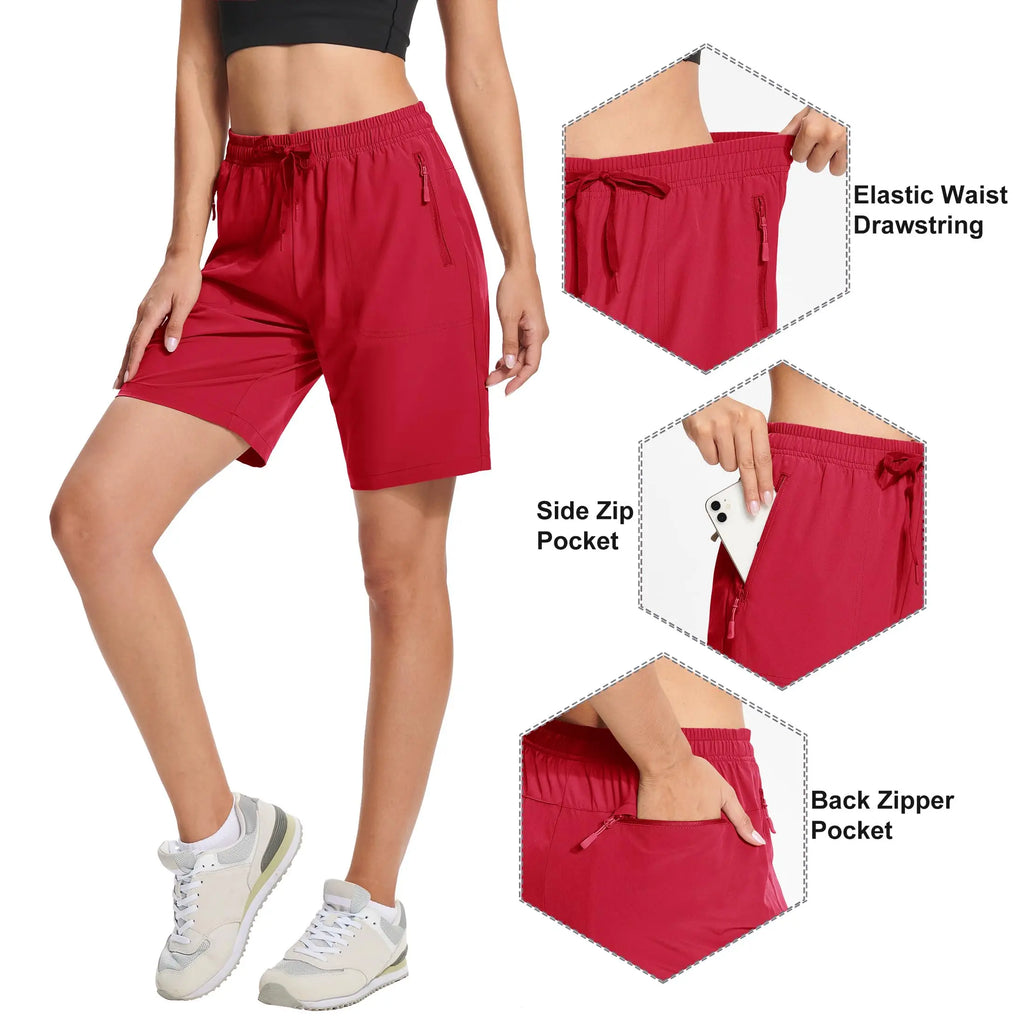 TACVASEN Summer Quick Dry Hiking Shorts Womens Workout Training Casual Shorts Gym Fitness Lightweight Elastic Waist Short Pants