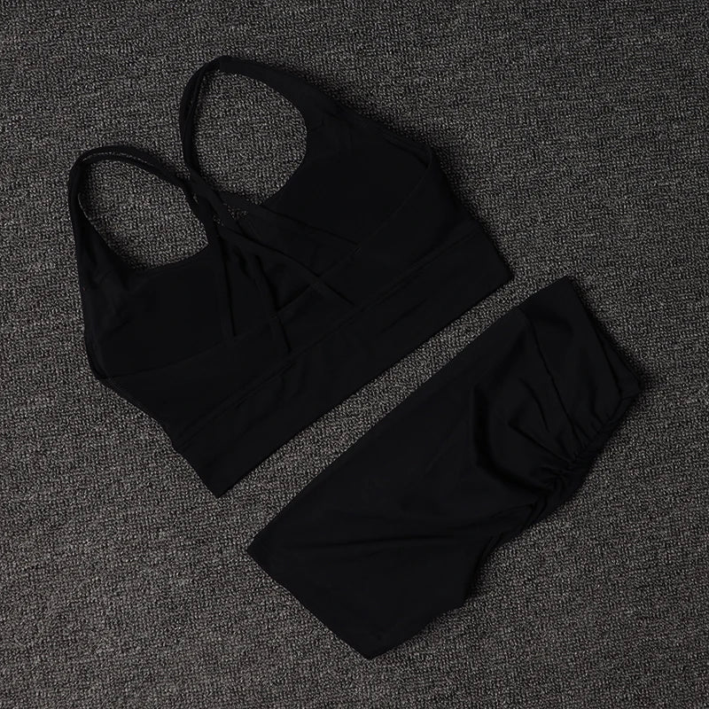 TRY TO BN Fitness Yoga Shorts Sets V Back Women's Tracksuit Sports Bra High Waisted Sportswear Workout Running Cycling Gym Suits