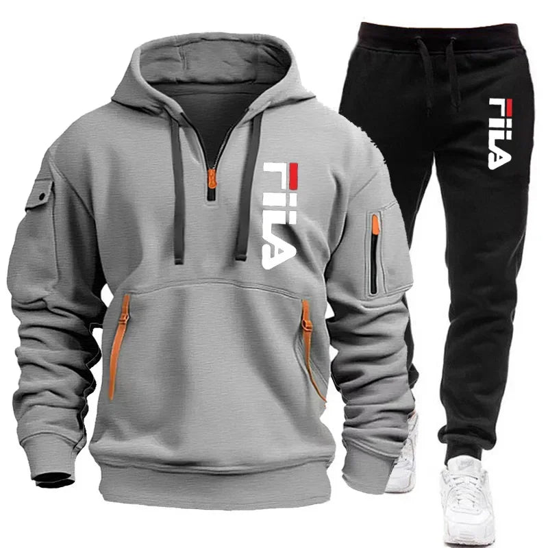 Autumn and winter hot selling men's hooded sweatshirt+casual pants two-piece outdoor multi pocket pullover and sports pants set