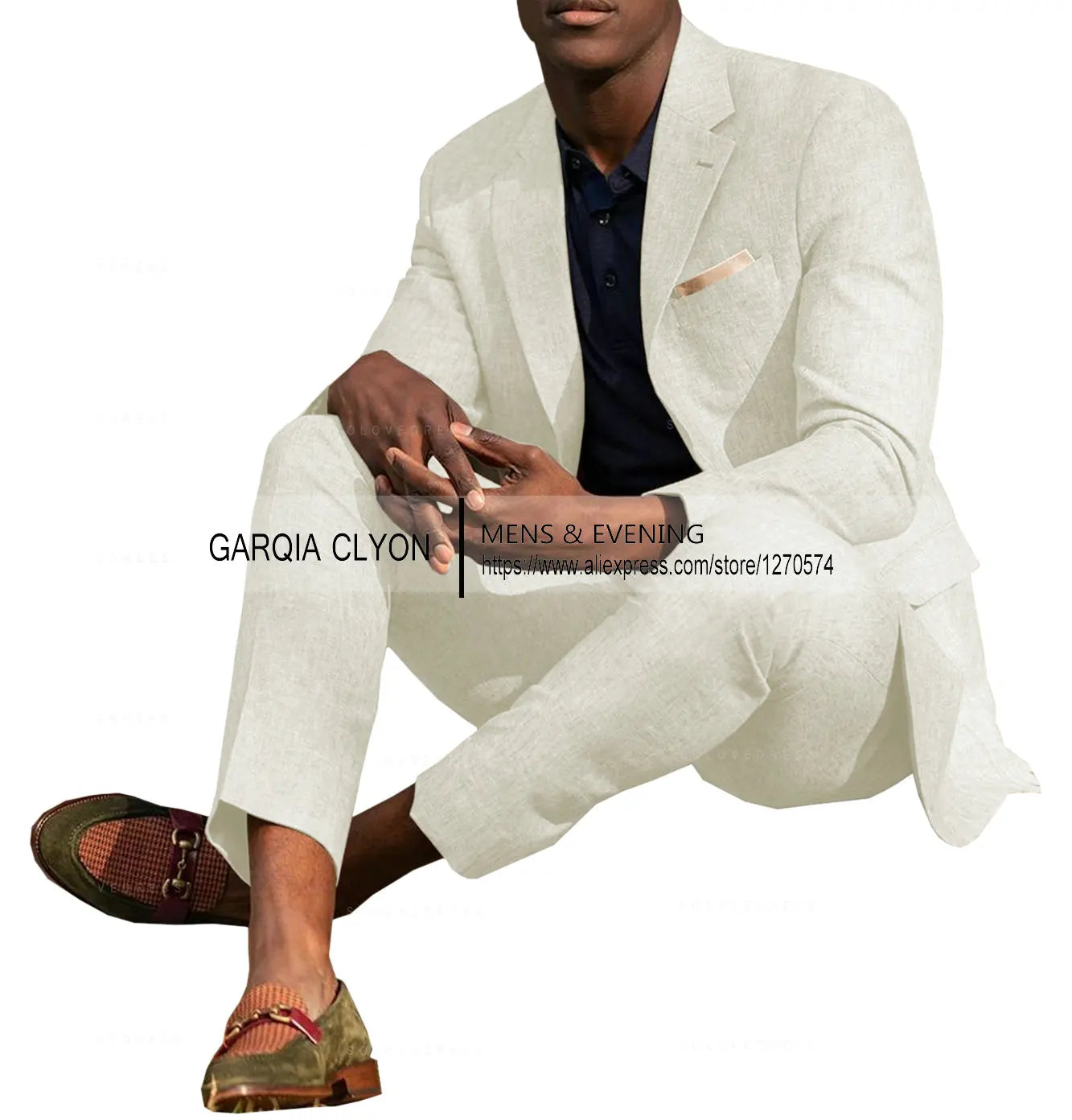 Linen Men's Suits 2 Pieces Summer Casual Notch Lapel Single Breasted Men's Wedding Suits（Blazer+Pants）