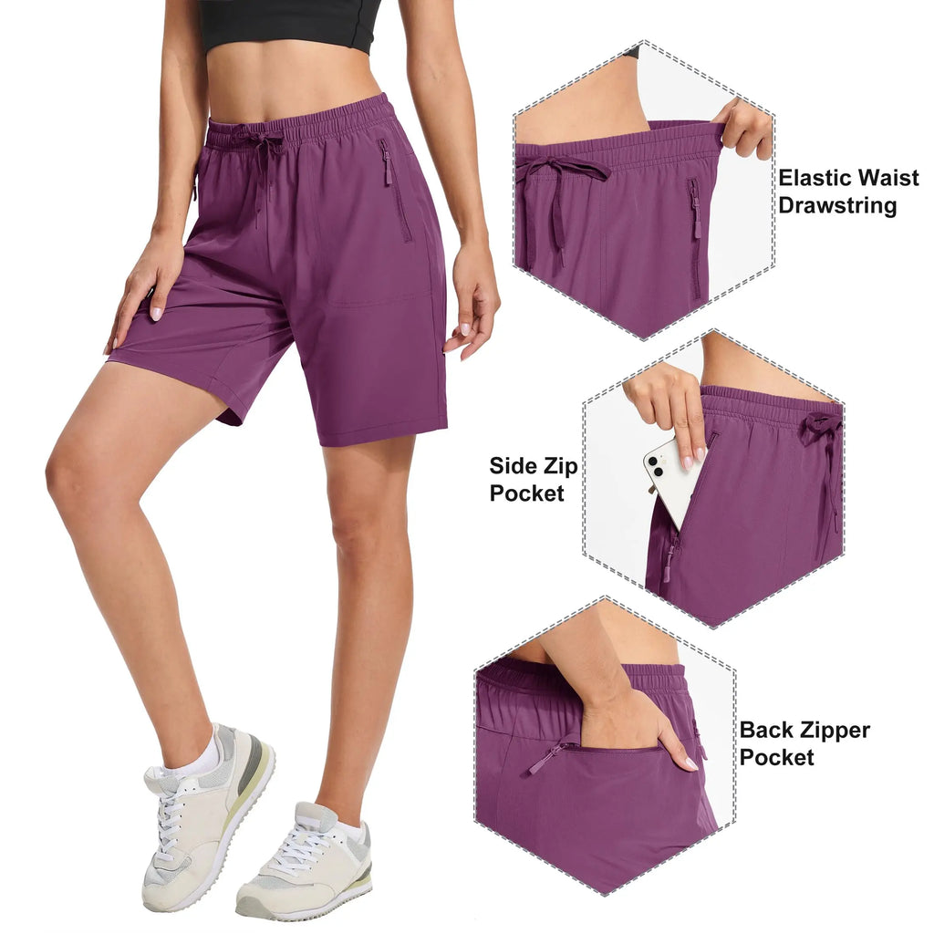 TACVASEN Summer Quick Dry Hiking Shorts Womens Workout Training Casual Shorts Gym Fitness Lightweight Elastic Waist Short Pants