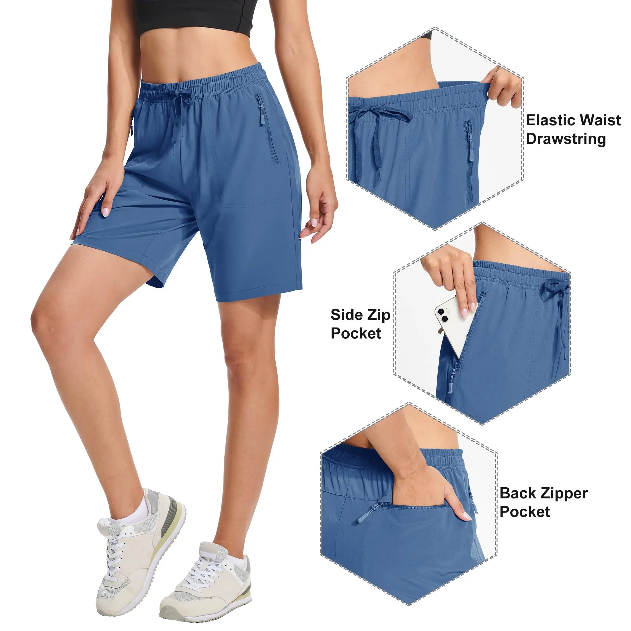 TACVASEN Summer Quick Dry Hiking Shorts Womens Workout Training Casual Shorts Gym Fitness Lightweight Elastic Waist Short Pants