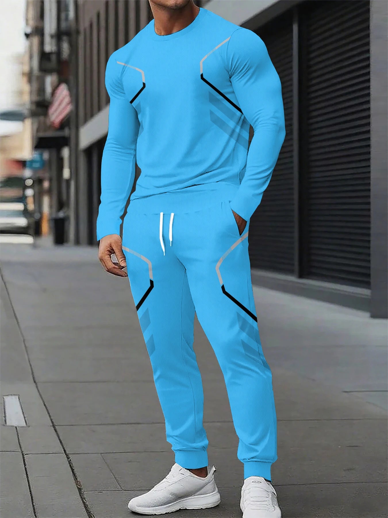 The new men's round-neck sweatshirt set for Spring and Autumn 2025 features street fashion and comfort with 3D pattern printing