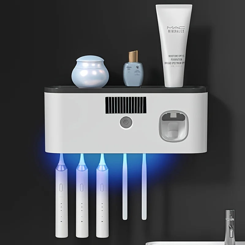 UV Sanitizing Toothbrush Holder, Smart Wall-Mounted Toothbrush Organizer with Automatic Toothpaste Dispenser, USB Charging, Lith