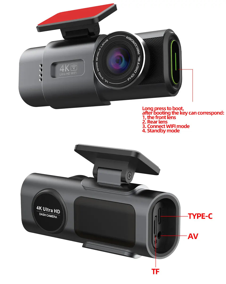 4K Dash Cam with Night Vision & Wi-Fi