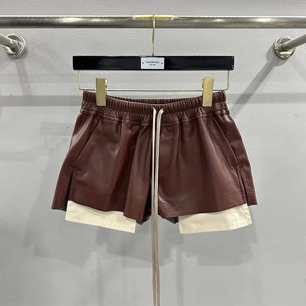 Women's Fashion Basic PU Leather Four Corner Pockets Comfortable Shorts New Versatile Black Short Pants
