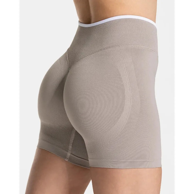 Women's Seamless Gym Color Blocking Sports Shorts High Elastic Tight High Waist Hip Lifting Yoga Pants Running Sports Shorts