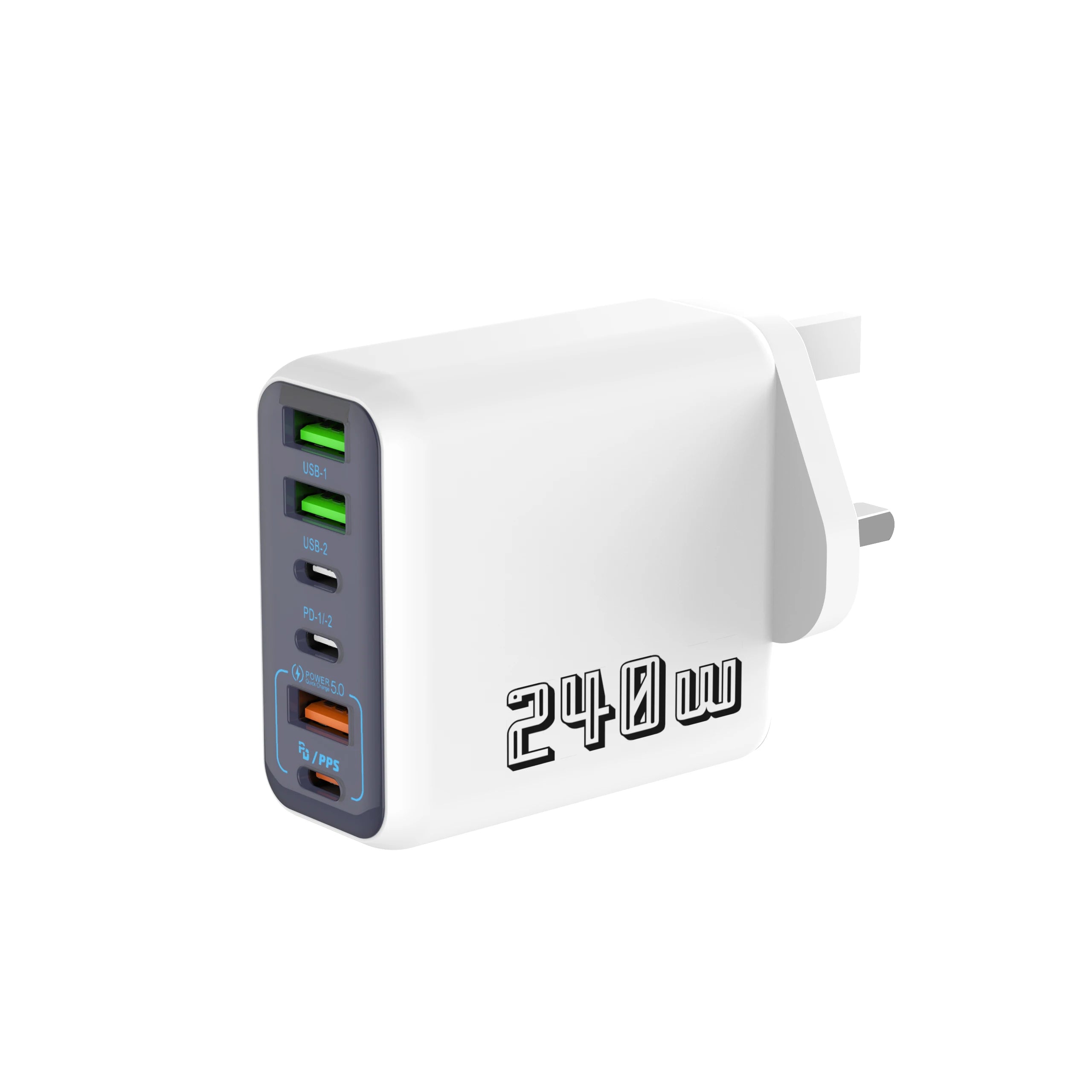 240W Super Fast Charger UK 6-Port USB-C PD PPS QC5 Multi Device Charging Station Wall Charger Adapter For iPhone Samsung xiaomi