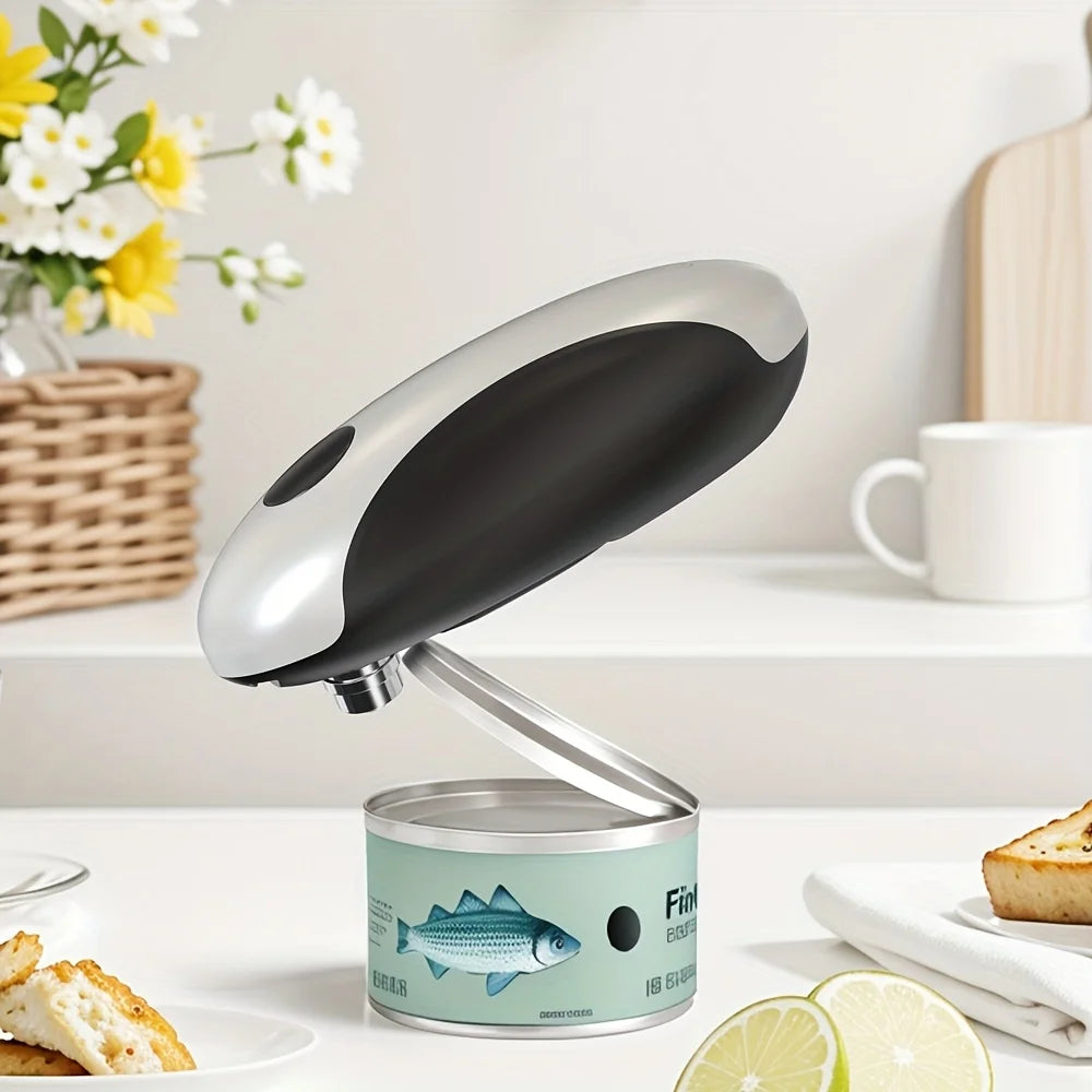 Cordless electric can opener, USB-C kitchen tool, with smooth cutting safety edge, stable grip handle, one-button automatic