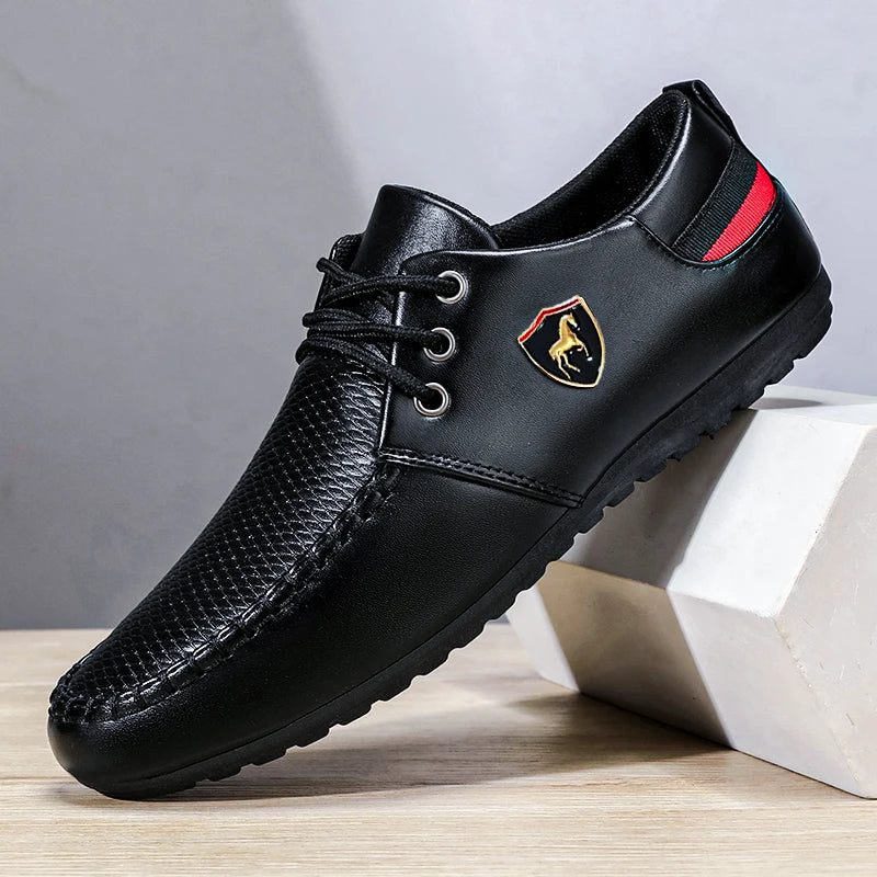 Men's Fashionable and Versatile Loafers, Solid Color Low-Top Lace-Up Comfortable Business Casual Shoes