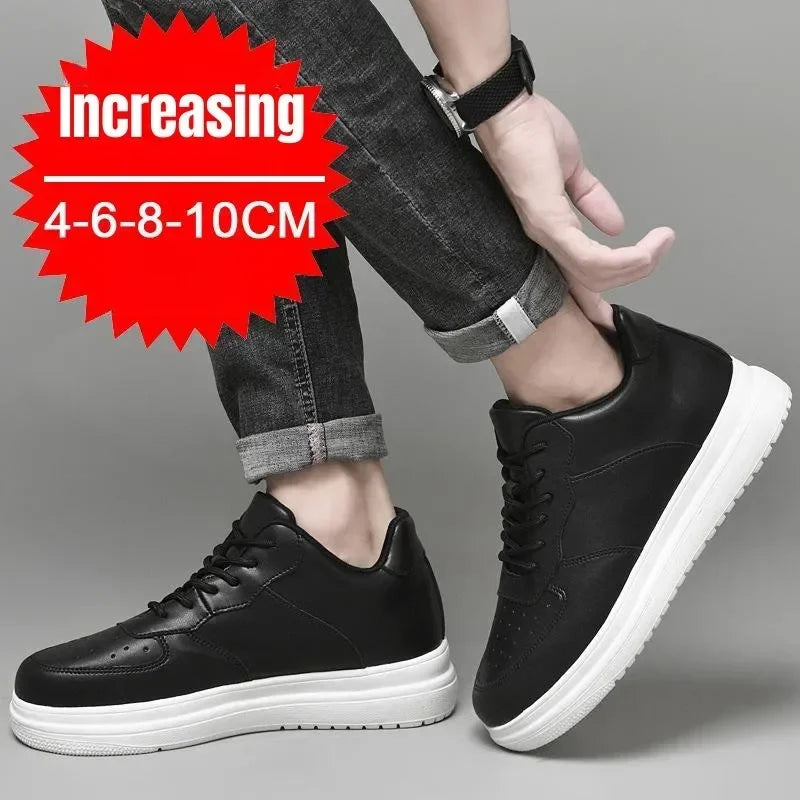 New Height Increasing Shoes for Men 10cm Invisible Elevator Sneakers White Leathe Sport Zapatillas De Hombre Big Size 46