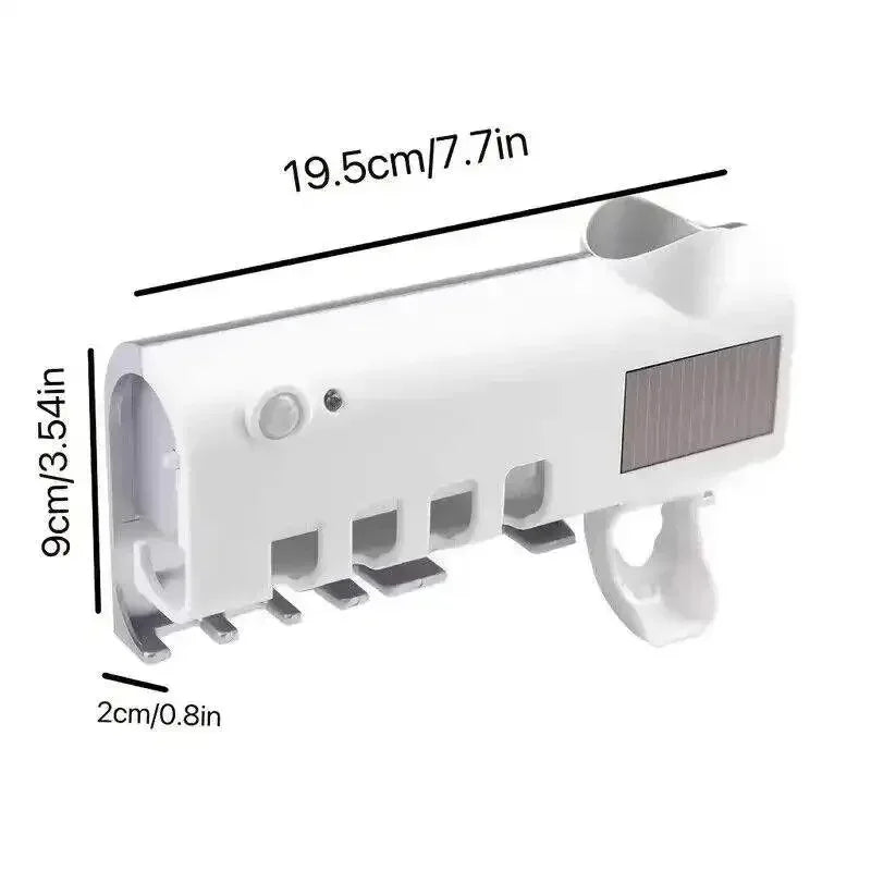 A wall mounted solar ultraviolet toothbrush sterilizer, with Automatic Toothpaste Dispenser&Squeezing Kit & bathroom accessories