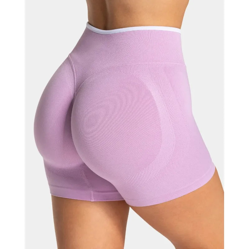 Women's Seamless Gym Color Blocking Sports Shorts High Elastic Tight High Waist Hip Lifting Yoga Pants Running Sports Shorts