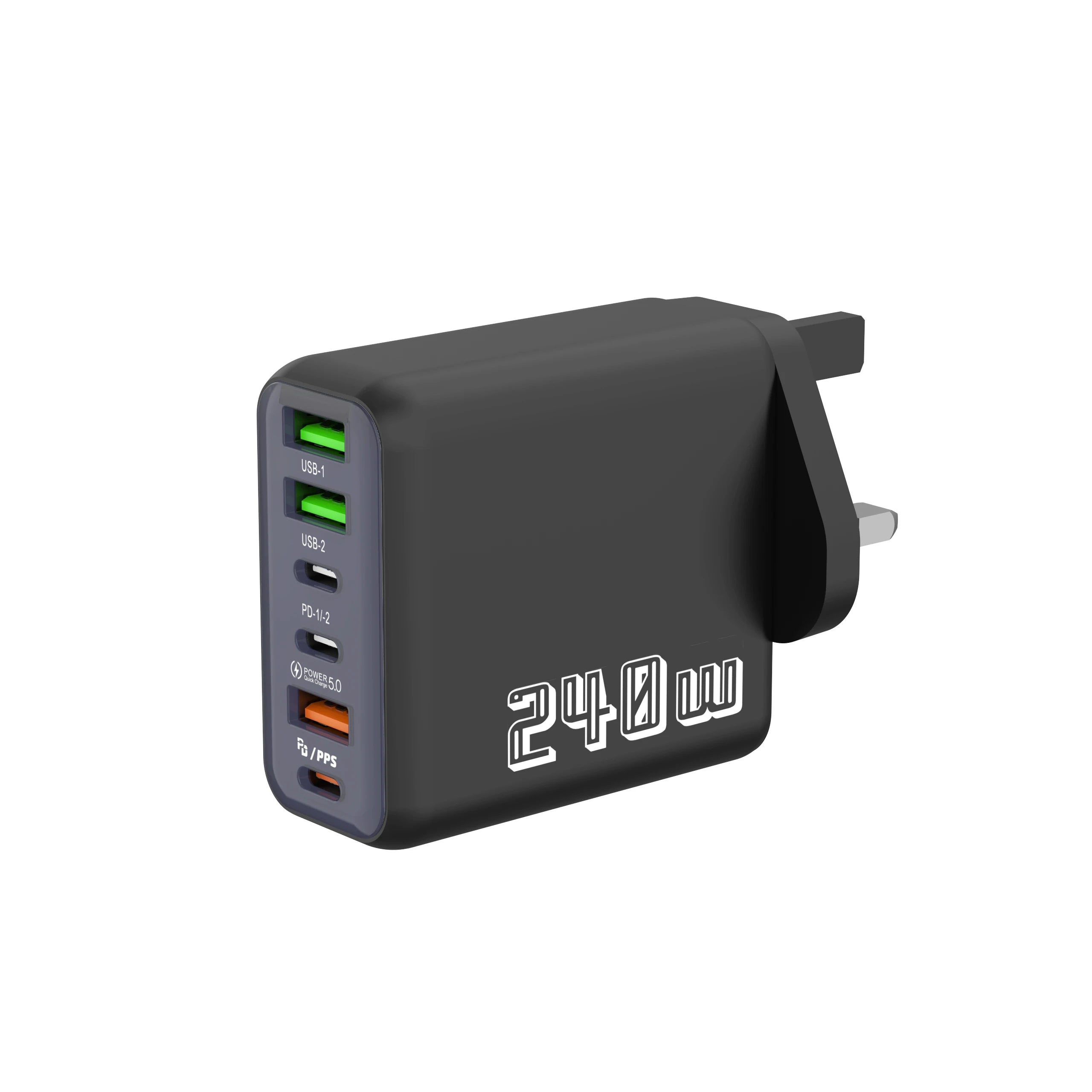 240W Super Fast Charger UK 6-Port USB-C PD PPS QC5 Multi Device Charging Station Wall Charger Adapter For iPhone Samsung xiaomi