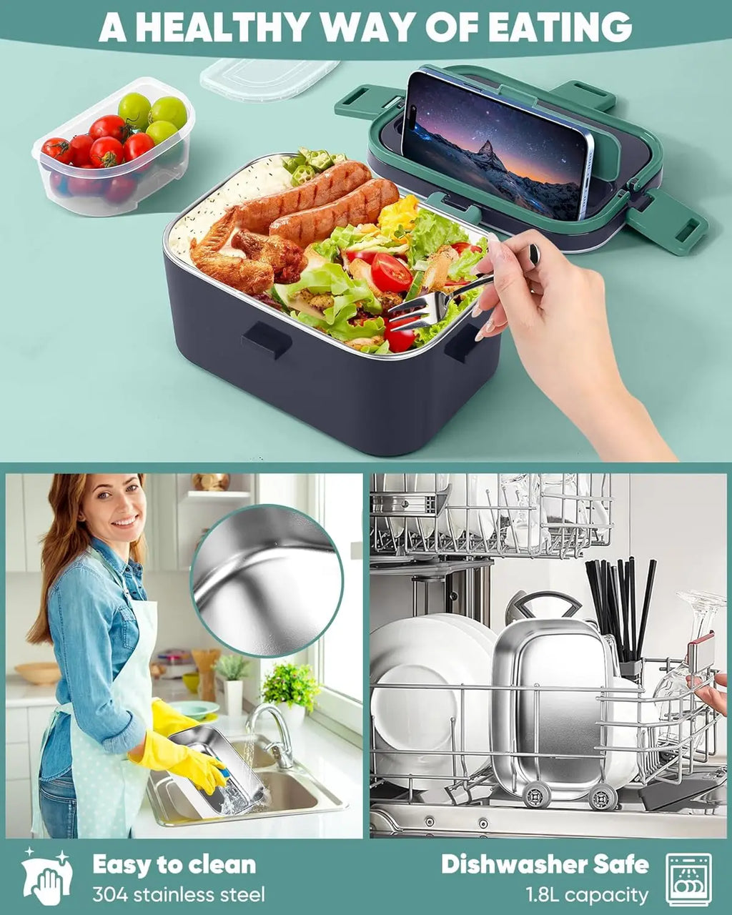 2025 New Non-Water-Filling Car Electric Lunch Box, Stainless Steel Divided Household Insulated Lunch Box, Plug-in