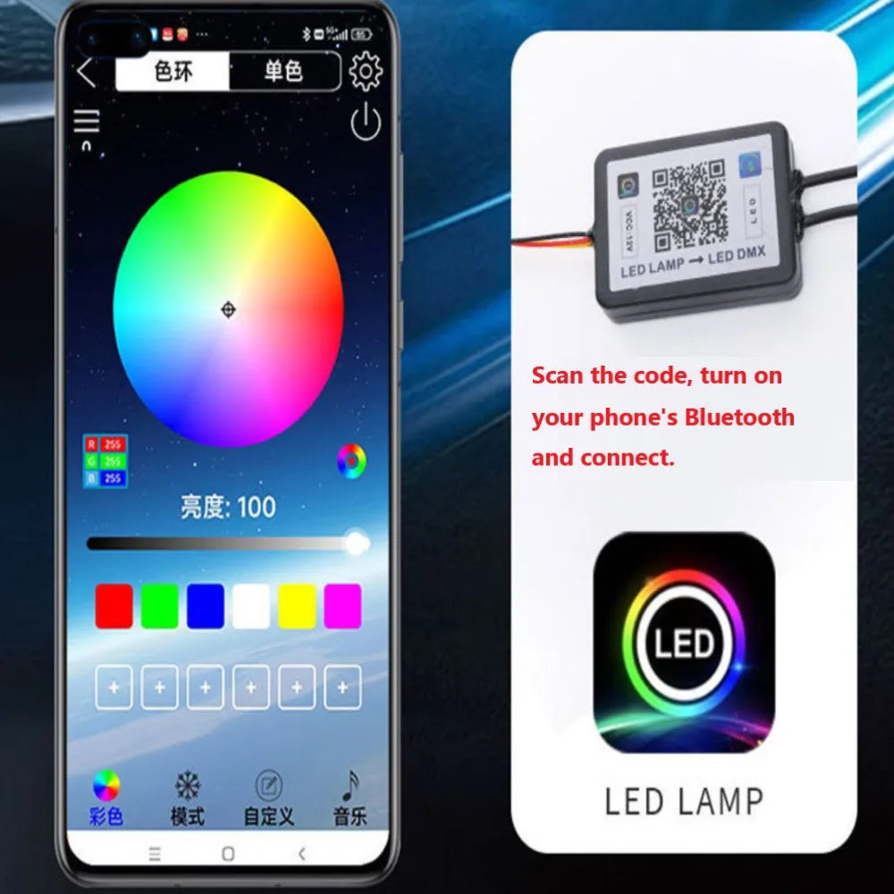 LED Light Strip APP Bluetooth Control RGB Multi-color Headlights 30/45/60CM LED Daytime Running Lights Flexible DRL Tube 12V 2X