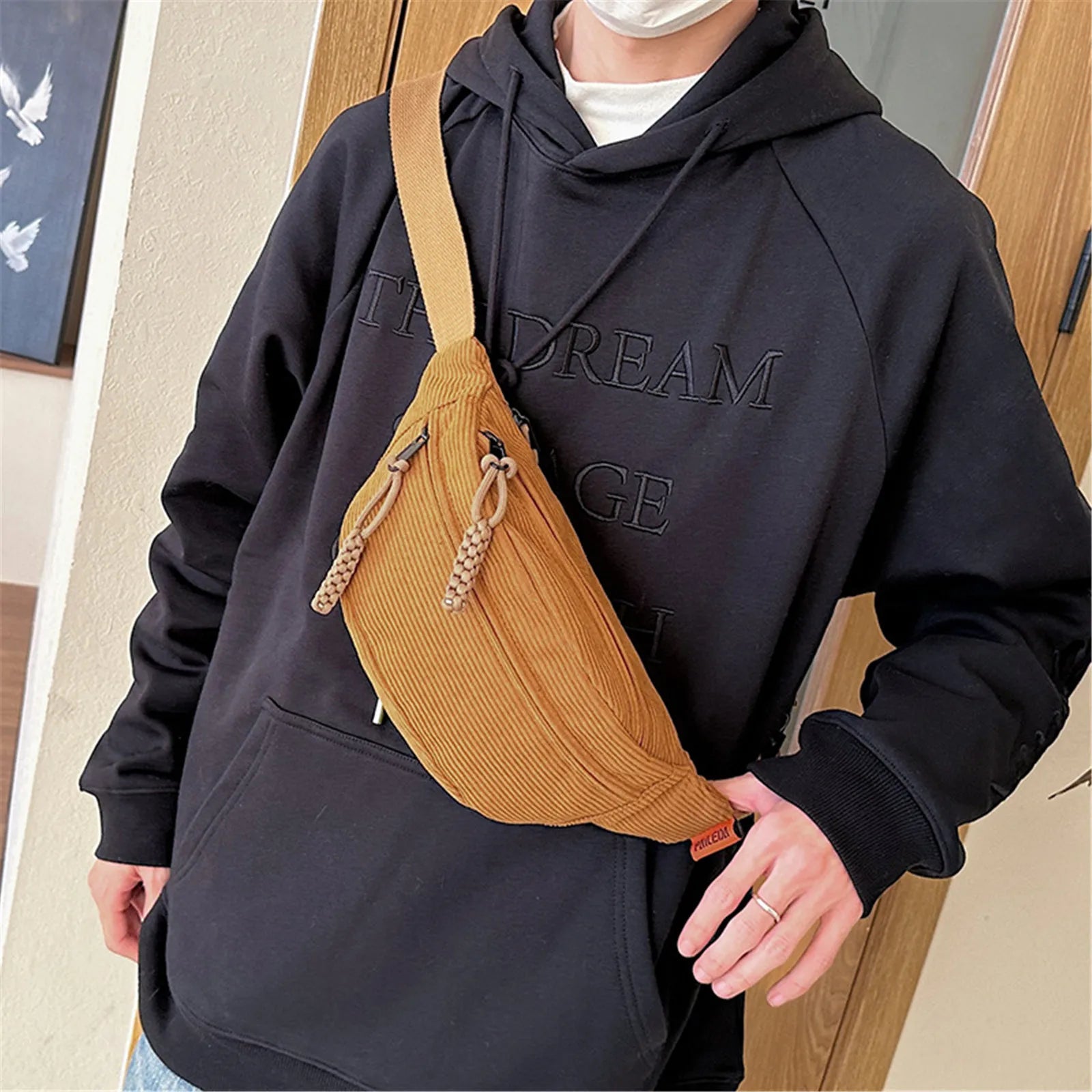 New Casual Corduroy Belt Bags for Women Simple Fashion Fanny Pack Female Banana Waist Bag Hip Purse Shoulder Crossbody Chest Bag