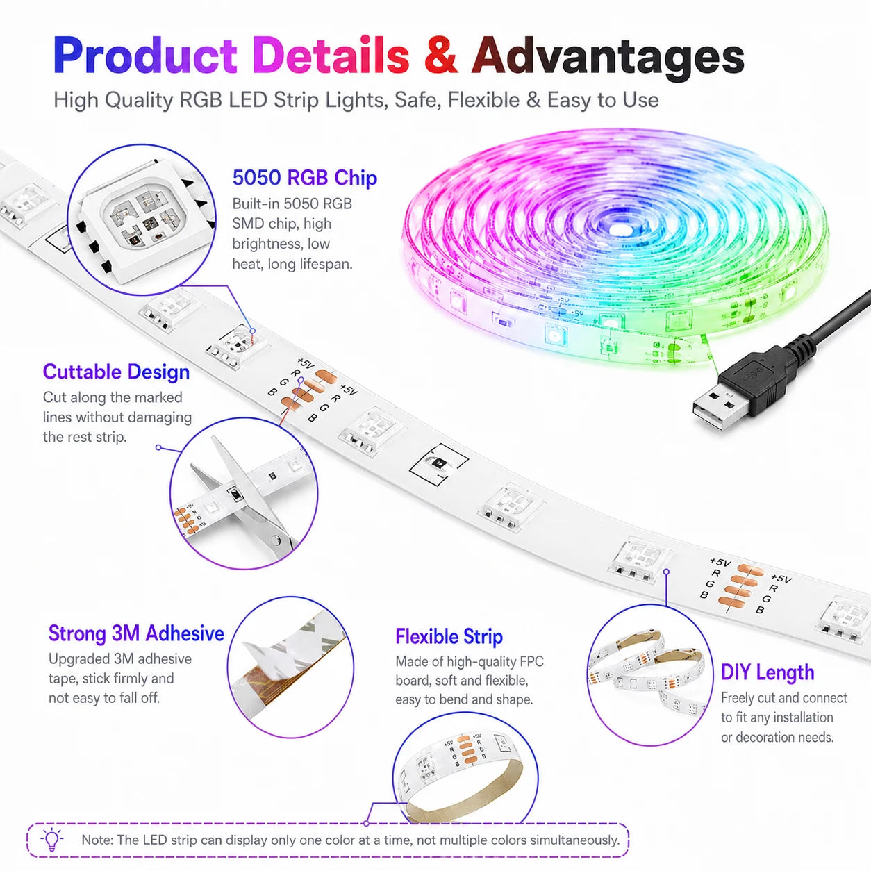 USB Led Strip Lights 5m 10m 20m 30m APP Control Music Sync Flexible Ribbon Luces Led Tape for Home Decor TV Backlight RGB Lights
