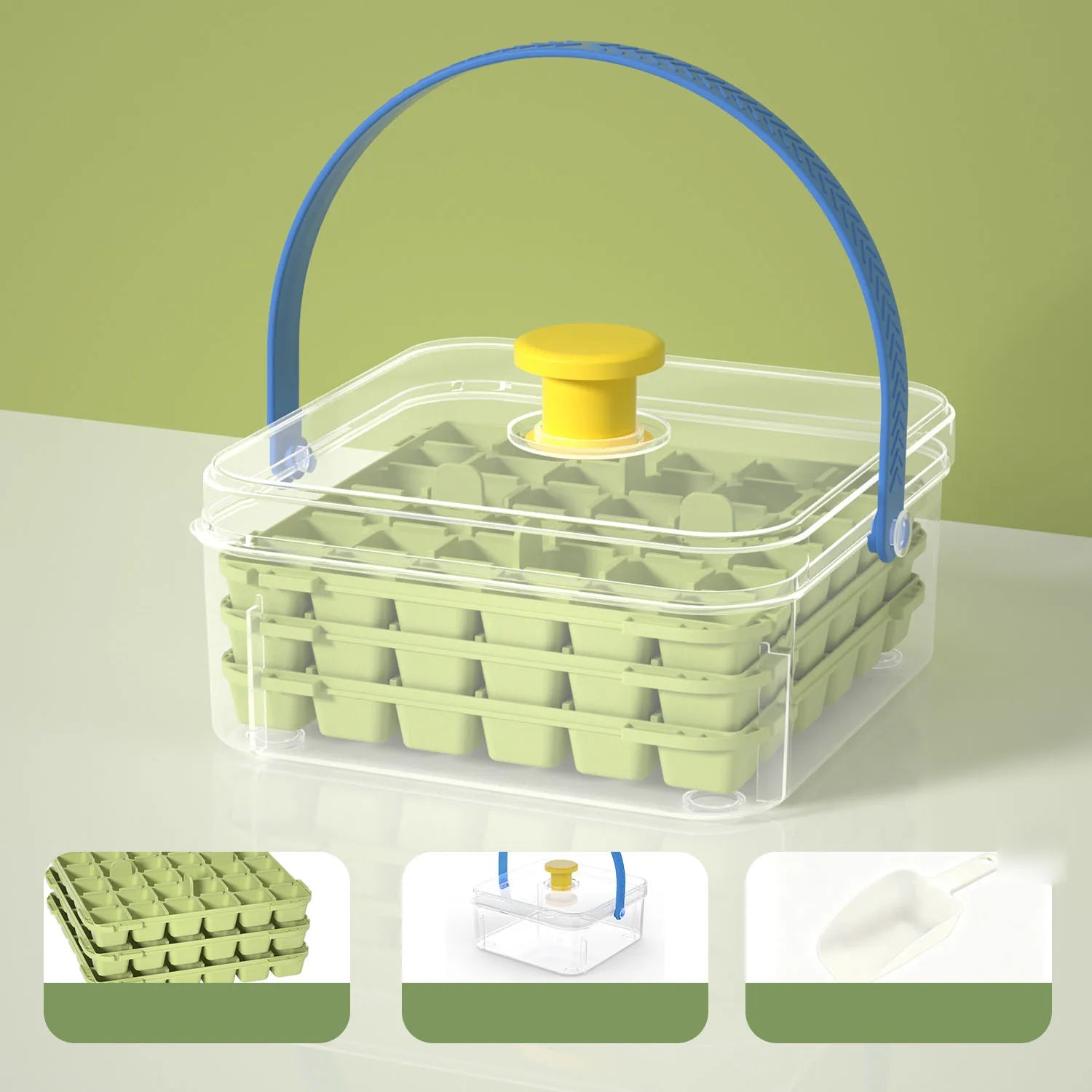 Ice tray set with lid and easy-remove lid - 36/72/108 compartments, food-grade PP material, suitable for chilling drinks