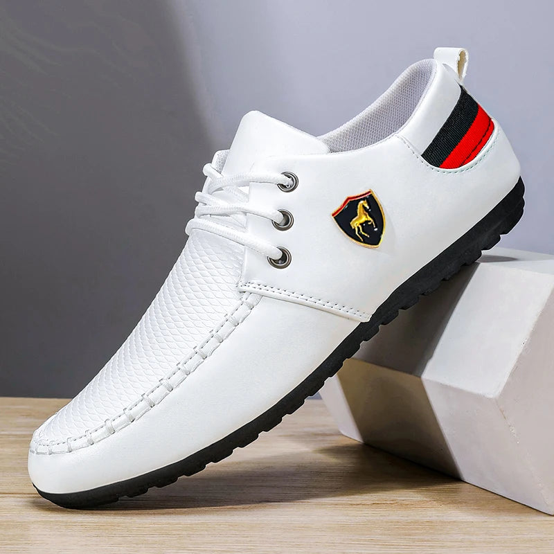 Men's Fashionable and Versatile Loafers, Solid Color Low-Top Lace-Up Comfortable Business Casual Shoes