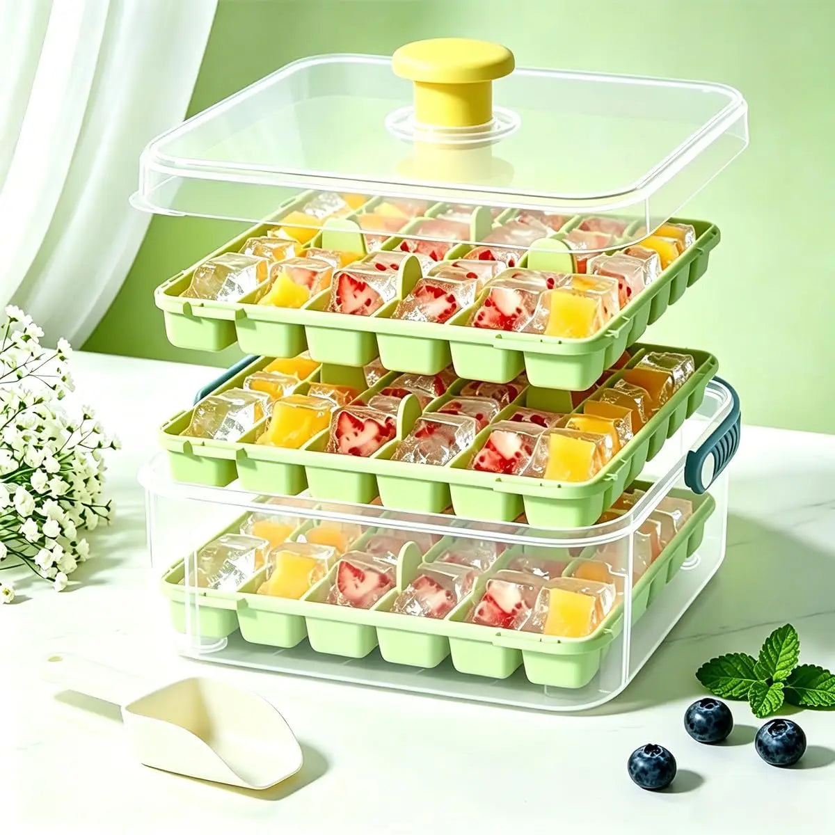 Ice tray set with lid and easy-remove lid - 36/72/108 compartments, food-grade PP material, suitable for chilling drinks