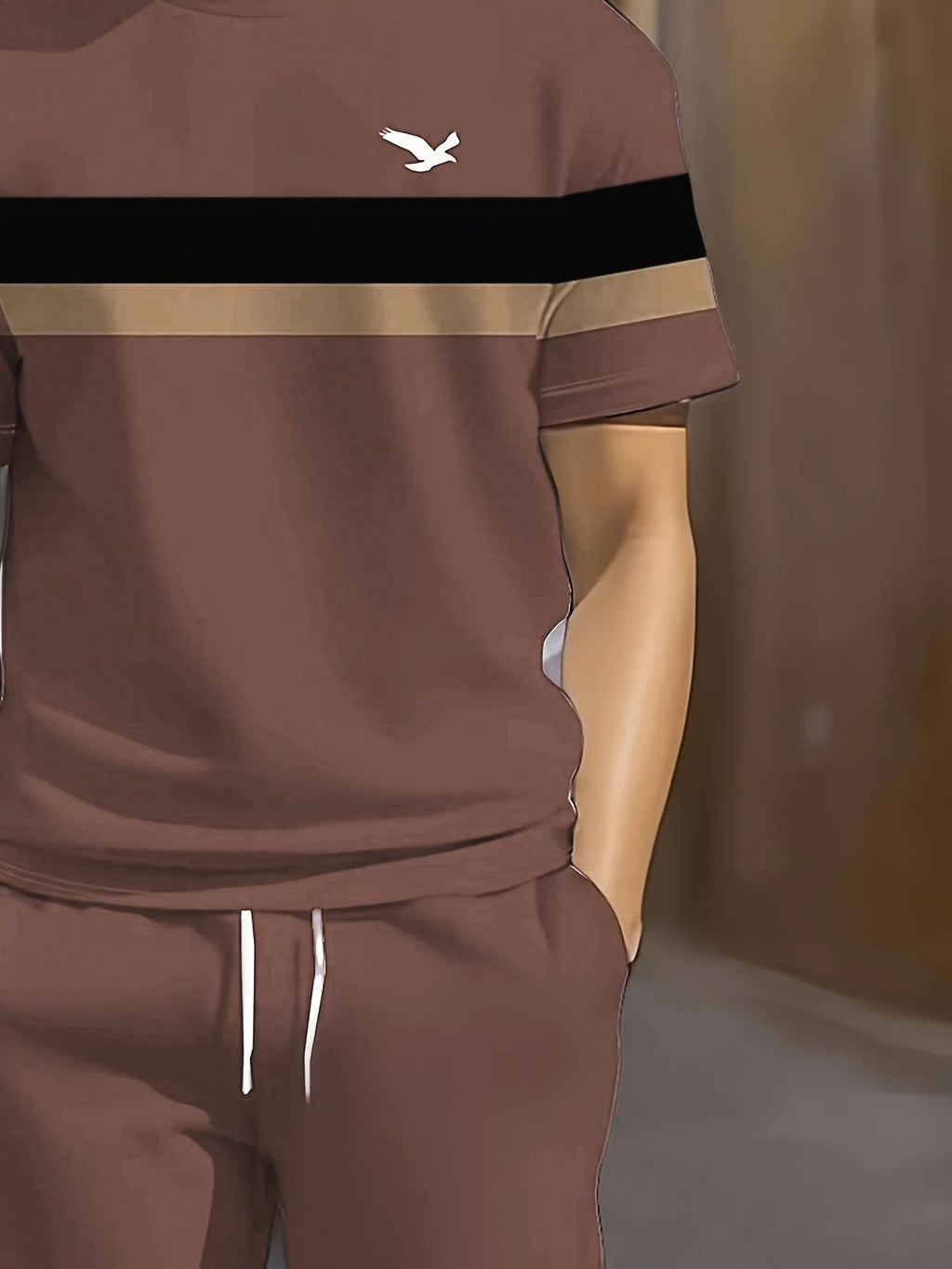 The new men's set for summer 2025 featuring 3D striped prints is a casual and fashionable outdoor sportswear