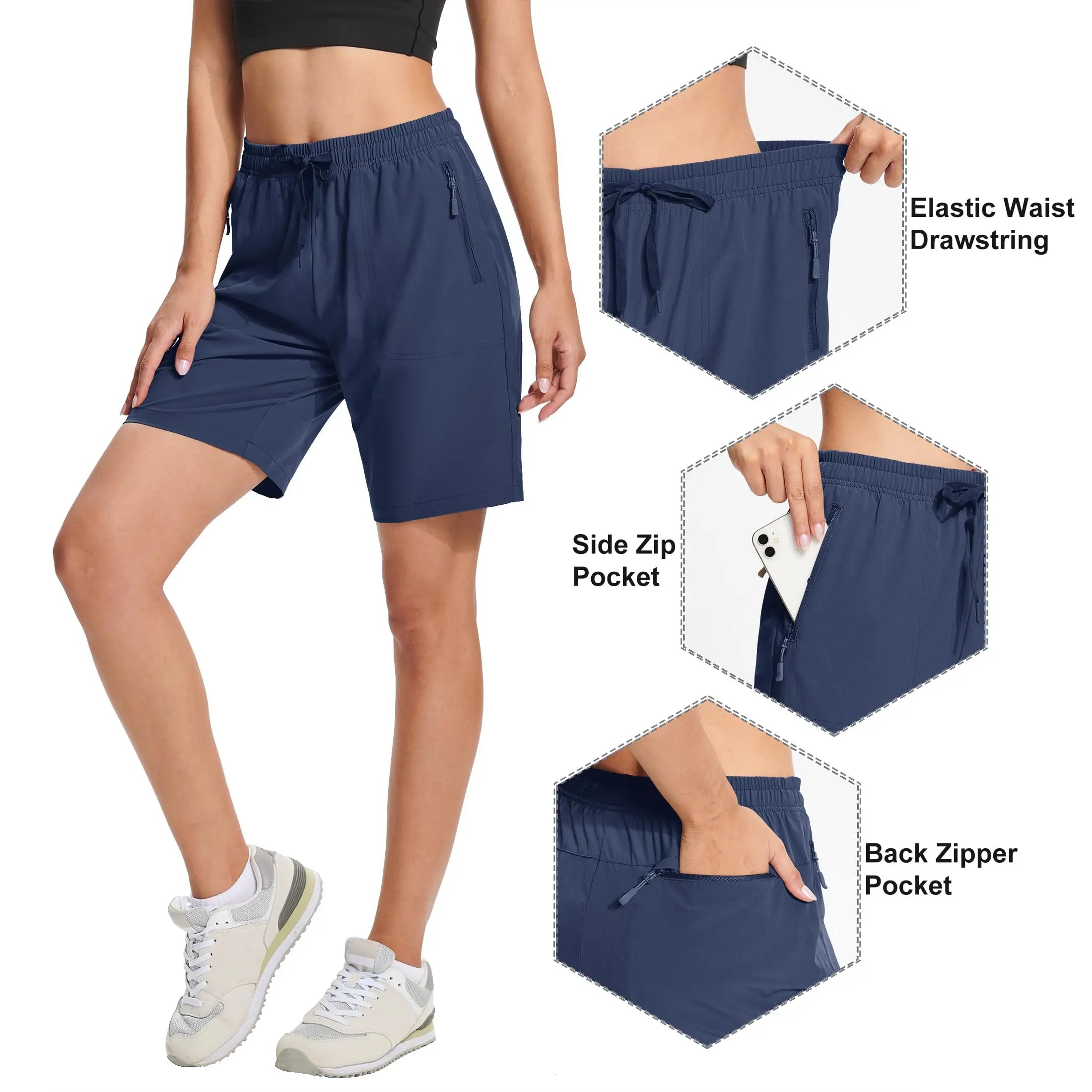 TACVASEN Summer Quick Dry Hiking Shorts Womens Workout Training Casual Shorts Gym Fitness Lightweight Elastic Waist Short Pants