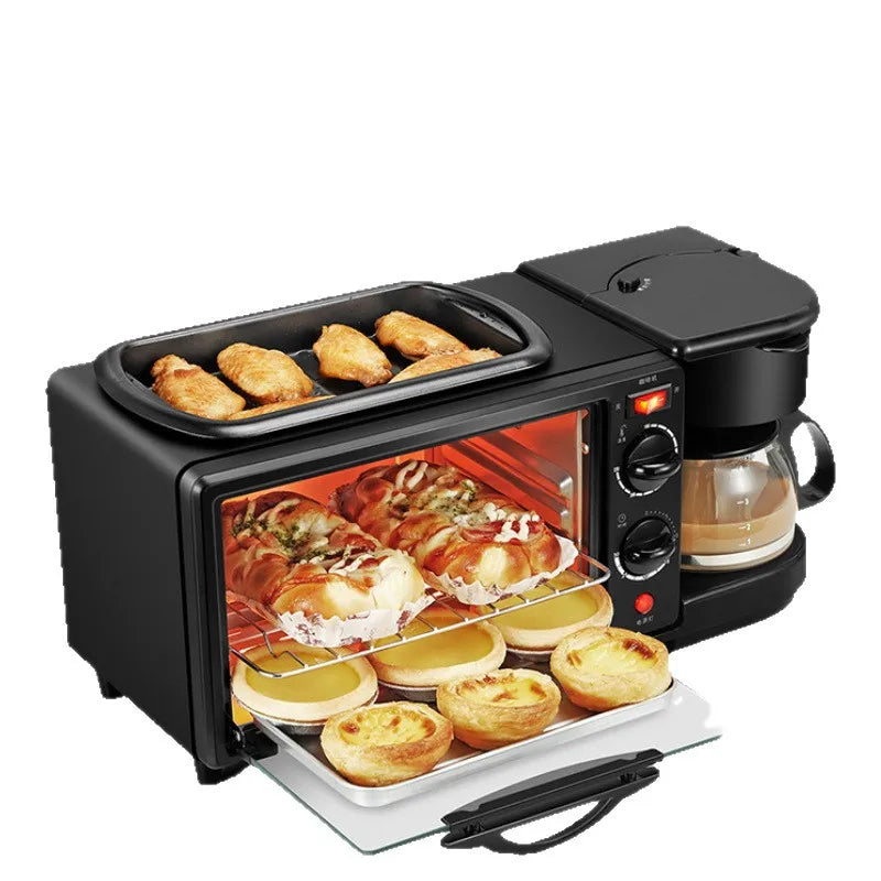 3 In 1 Family Size Multifunctional Breakfast Station Drip Coffee Maker Toaster Oven Non-Stick Griddle Quick Clean Adjustable Tem