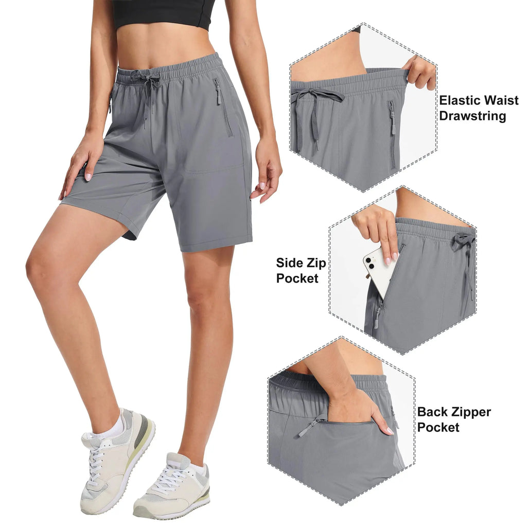TACVASEN Summer Quick Dry Hiking Shorts Womens Workout Training Casual Shorts Gym Fitness Lightweight Elastic Waist Short Pants