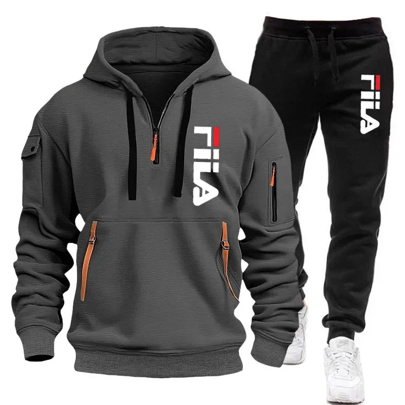 Autumn and winter hot selling men's hooded sweatshirt+casual pants two-piece outdoor multi pocket pullover and sports pants set