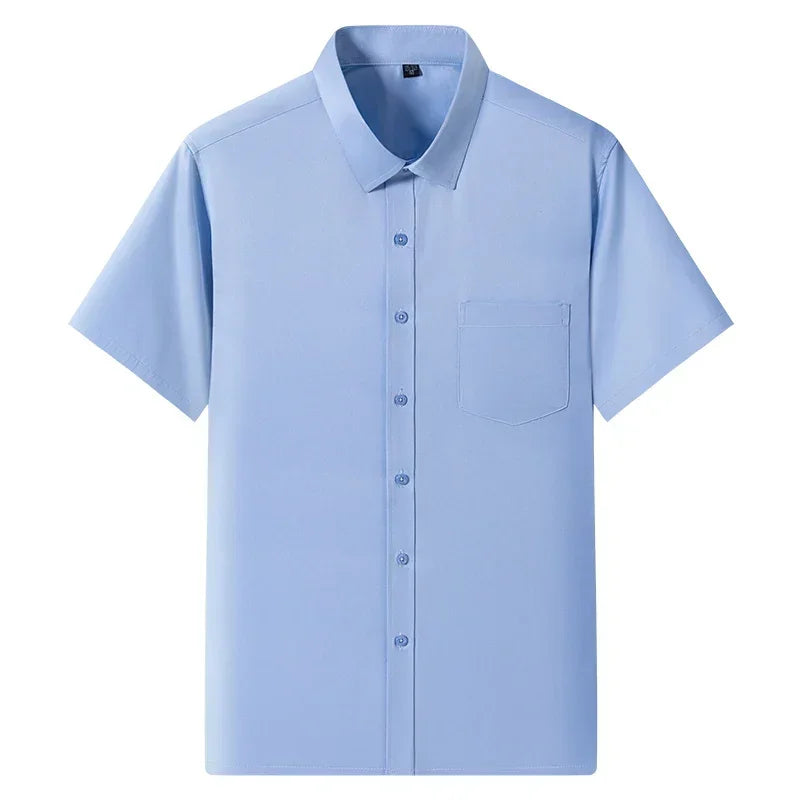 2024 NEW IN Summer Men's Shirt Non-Ironing Anti-Wrinkle Business Casual Solid Color Elastic Smooth Short Sleeves Work Social