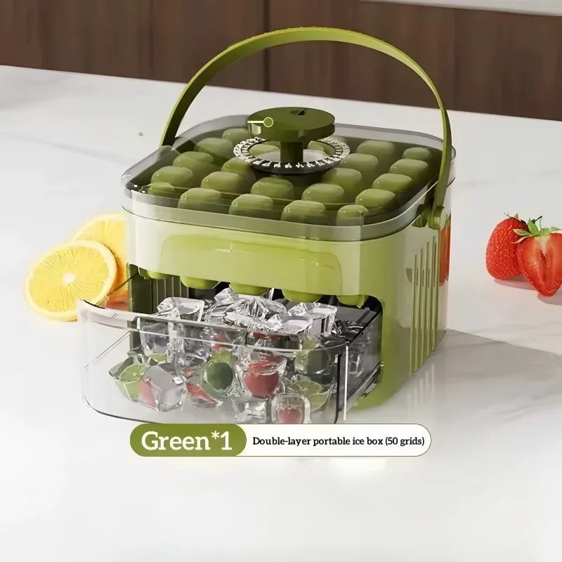 50 Grids Press Type Double Layer Ice Cube Tray With Lid Reusable Ice Mold Storage Box Ice Making Tool For Household