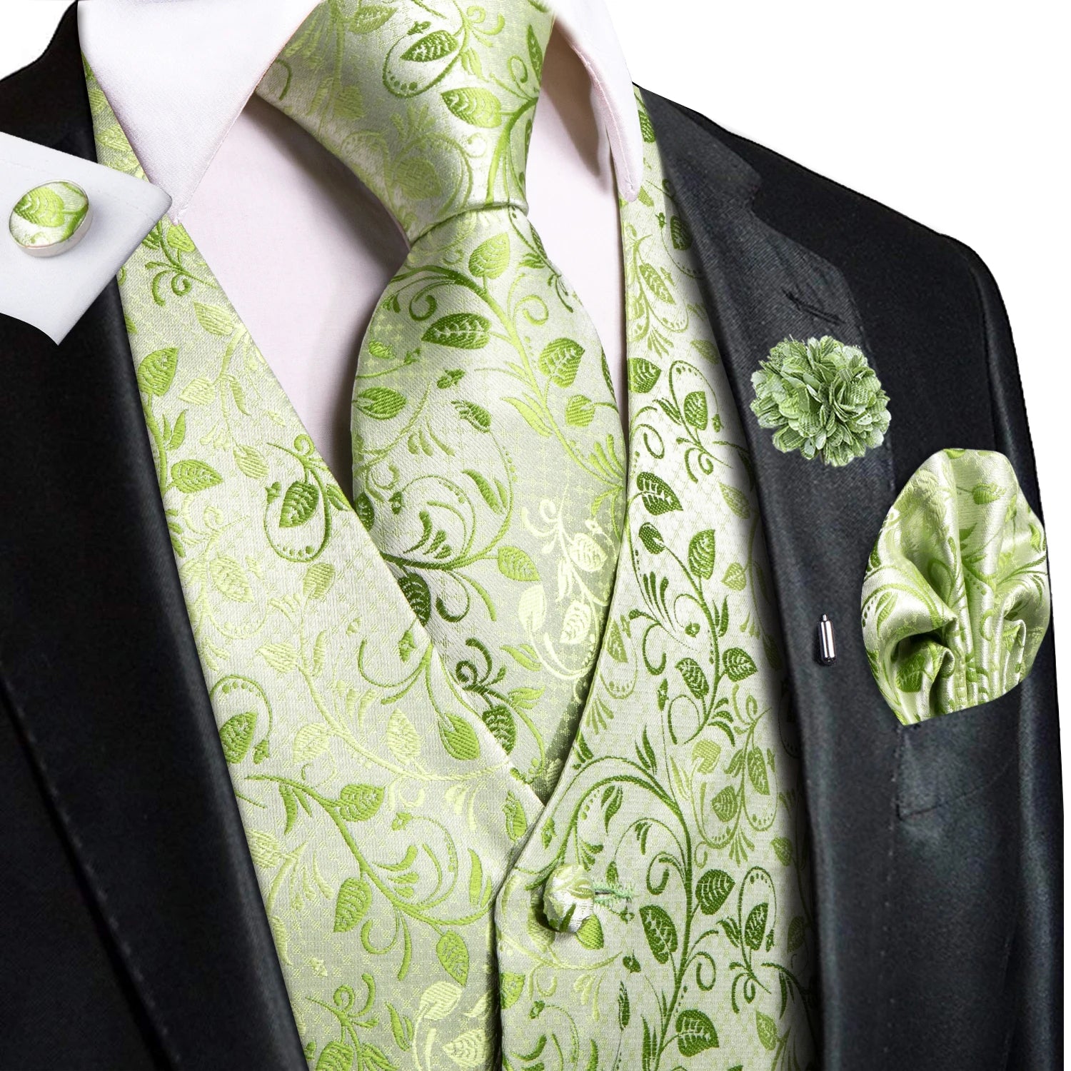 Hi-Tie High Quality Silk Mens Vests Champagne Paisley Waistcoat Neck Tie Hanky Cufflinks Brooch Set for Men Suit Wedding Office