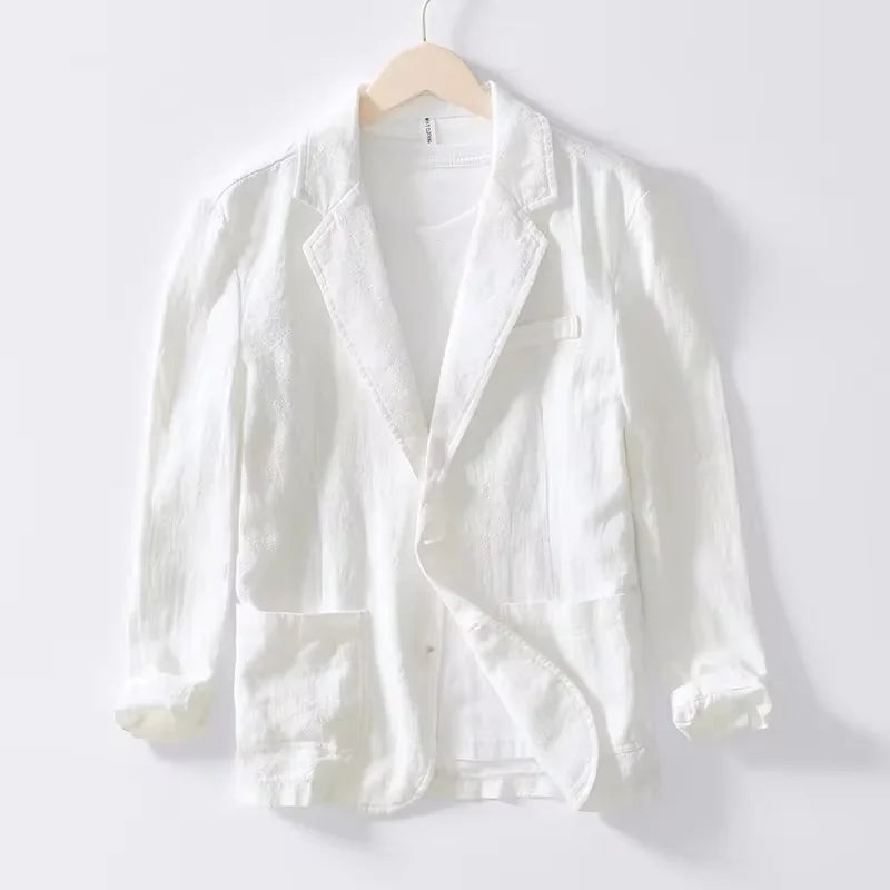 70% Linen 30% Cotton Breathable Men's Blazer Suit Jacket For Men Black Coat For Summer Business Lightweight Male Clothes 2024