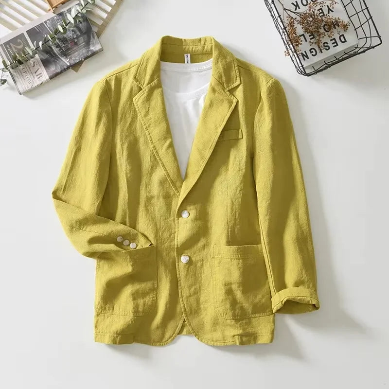 70% Linen 30% Cotton Breathable Men's Blazer Suit Jacket For Men Black Coat For Summer Business Lightweight Male Clothes 2024