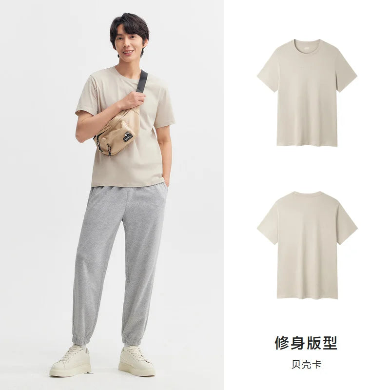 Semir Short Sleeve Men T-Shirt Cotton 2025 Summer New Man Clothing Thin And Versatile T Shirt Couples Solid Color Tops
